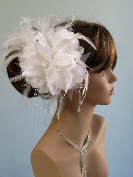 

wedding decoration 2021 accessories head accessories head flower feather pearls for wedding bride hat feather, Silver