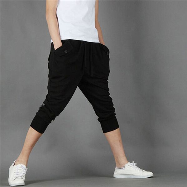 

wholesale-male soft cotton blend pocket casual trousers big drop crotch sweatpants dance hip hop men jogger harem pants plus size pc853394, Black