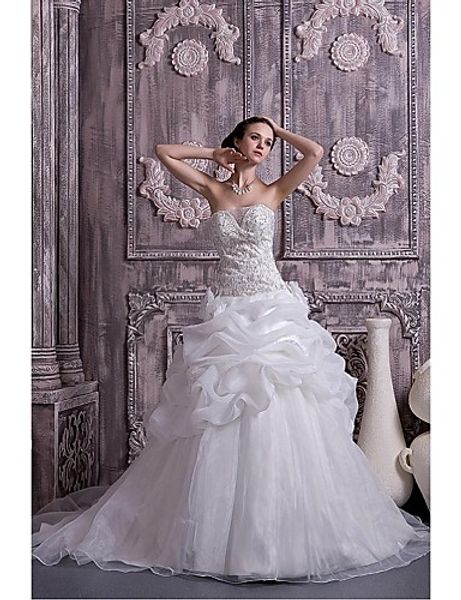

2016 new fashion elegant ball gown white chapel train sweetheart embroidery beads organza wedding dresses 206