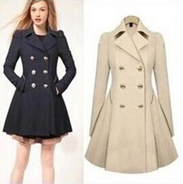 

2017 fashion trench coats new winter long sleeve coats for women jackets outerwear vestidos plus size coats christmas windbreaker w84, Tan;black