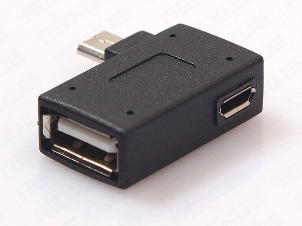 

left right angle micro usb otg host adapter converter with micro usb power port for smart mobile phone and hdd drive data transfer
