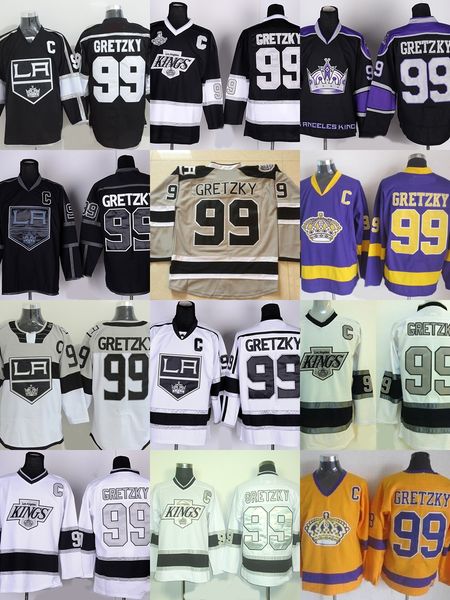 

factory outlet mens los angeles kings #99 gretzky black yellow purple white grey new ice hockey jerseys ing, Black;red