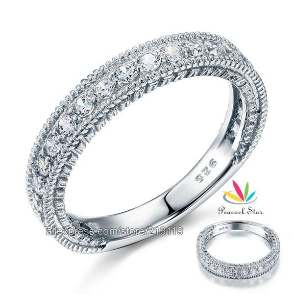 

wholesale-wholesale vintage style art deco simulated diamond solid sterling 925 silver band wedding eternity ring jewelry cfr8099