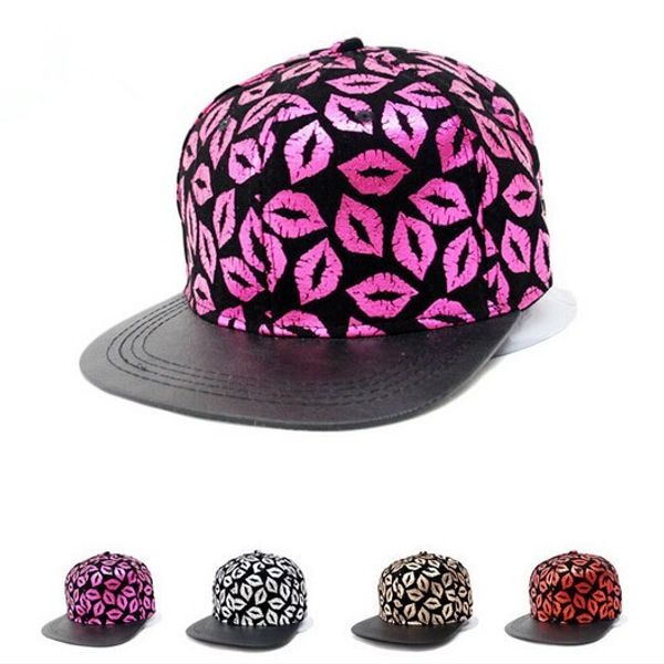 

wholesale-2015 new fashion lips pattern hats size hip pop hats baseball cap snapback, Black;white