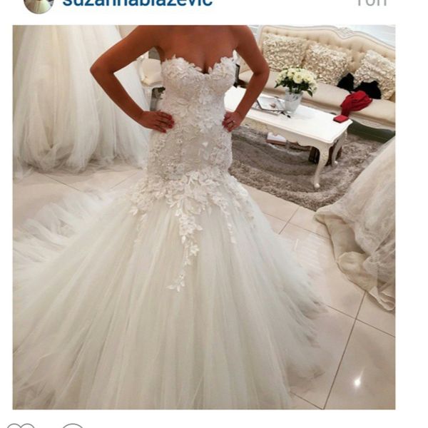 

2016 русалка кружева свадебные платья милая декольте кружева аппликации тюль спинки драпированные кружева свадебные платья свадьба на заказ, White