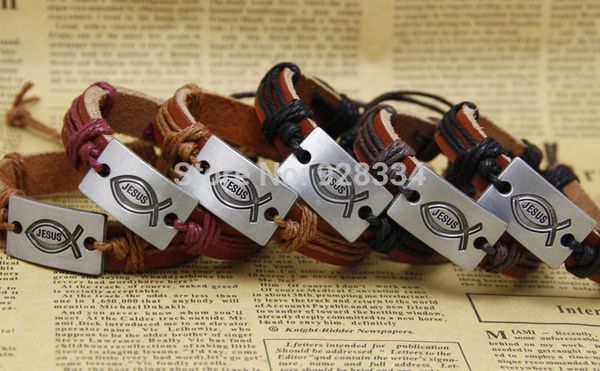 

улучшенный рыбы Иисус ручной работы правда плетеный кожаный браслет дизайн Мужские браслеты ювелирные изделия для женщин