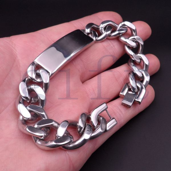 

personalized custom laser engraved name intrepid men's stainless steel silver bracelet large weight jewelery cowboy cuba, Black