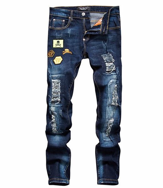 

Men Embroidery Skull Jeans Man Skinny Slim Denim Trousers Fashion Casual long Pants Trousers
