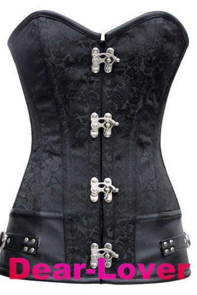 

wholesale-white/black/red brocade steampunk corset with clasp fasteners lc5273 corsets and bustiers +g-string new 2015 corpete corselet, Black;white