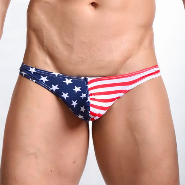 Clássico americano bandeira homem cuecas sexy algodão mini cuecas cueca gay protuberância aprimorando pênis bolinhos calcinha Breve cintura baixa