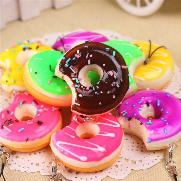 

new creative simulation bread phone pendant doughnut mobile phone chain colorful bread ring accessories pendant ia953
