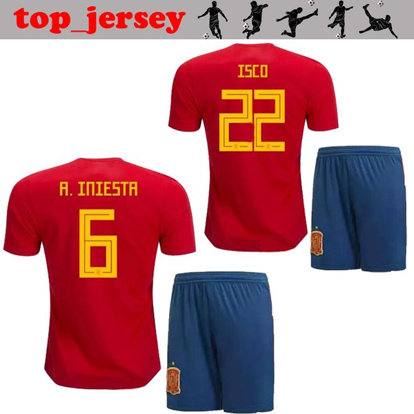 

2018 world cup spain kids kits soccer jersey thai quality a.iniesta home away asensio isco morata pique ramos silva children football shirt, Black