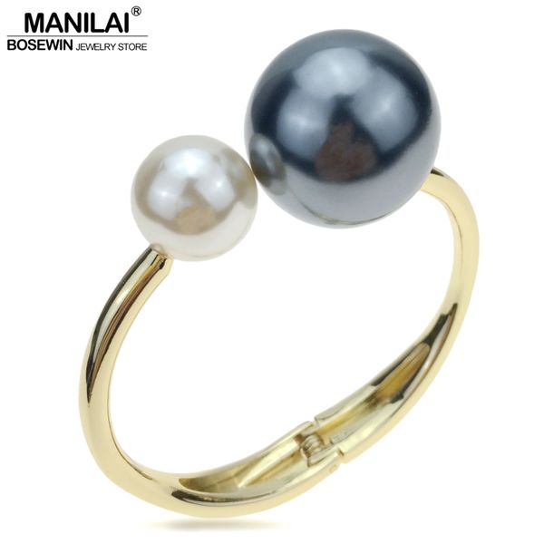 

wholesale- manilai fashion charm bracelets for women accessories imitation pearl cuff bangles statement jewelry wholesale gift pulseiras, Black