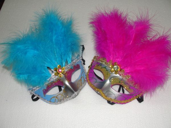 

10pcs/lot half faces venetian mask with 11 beautiful feather mardi gras masquerade halloween costume party masks