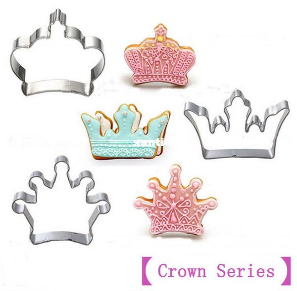 

3 pcs/set crown series]stainless steel cookies mold cutter 3d biscuit press fondant moldes galletas chocolate mooulds