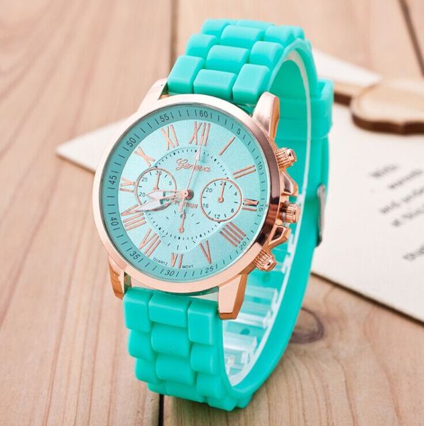 

geneva watches roman numerals style candy silicone colorful rubber cute fashion mens women sports clock, Slivery;brown