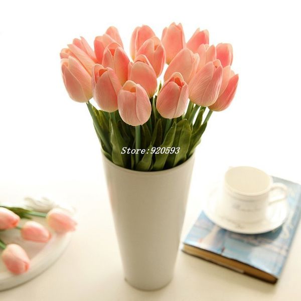 Dekorative Blumen Kränze Großhandel- Seide Mini 21pcs/Los PU Touch Tulip Real Home Künstliche Hochzeitsdekoration