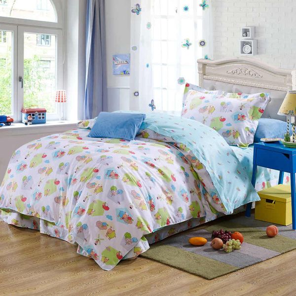Blue Cartoon Sheep Plant Cotton Bedding Bed Clothes For Kids Toddler Blue Cartoon Sheep Plant Cotton Bedding Bed Clothes For Kids Toddler Twin Size Duvet