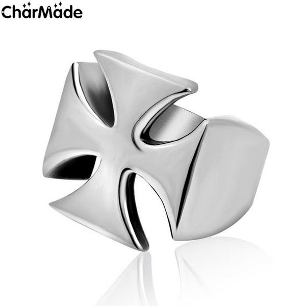 

wholesale- drop ship big iron maltese cross men ring 316l stainless steel biker jewelry christian accessory rings for man male anel r508, Golden;silver