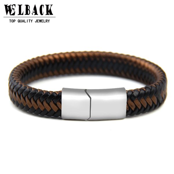 

wholesale- 2017 new brand punk rock style popular accessories magnet hand made women leather bracelet for men's accessories, Golden;silver