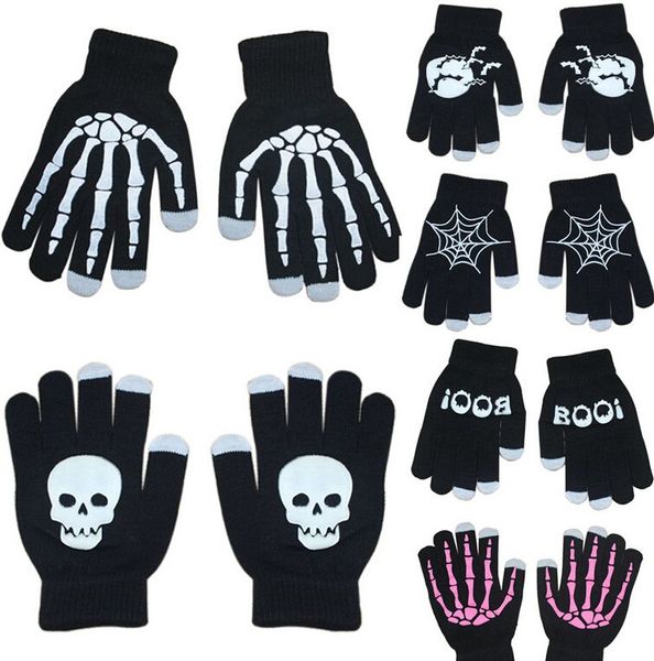 

wholesale-mens womens skeleton smart phone tablet finger tip touch screen gloves warm winter mittens 6 styles, Blue;gray