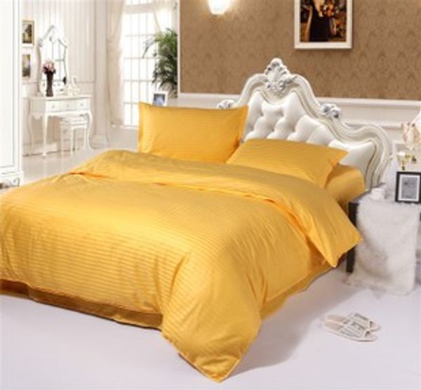 Wholesale 3d Solid Yellow Satin Striped Comforter Set Sets Queen