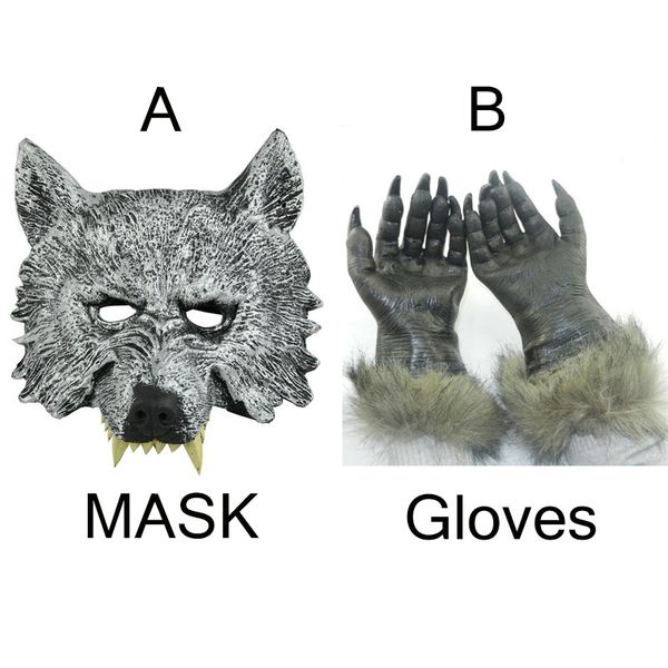 

wholesale-freight party appliance halloween day latex rubber full face wolf mask and 1 wolf gloves size h-012-1