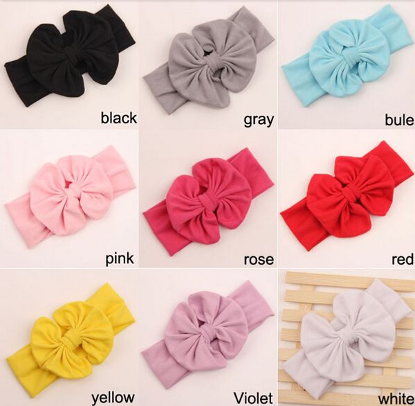 15% OFF Cerca de 18 * 5,5 cm Venda quente Meninas Kids Baby Big Bow Headband Headband Stretch Turban Nó cabeça Envoltório 10pcs