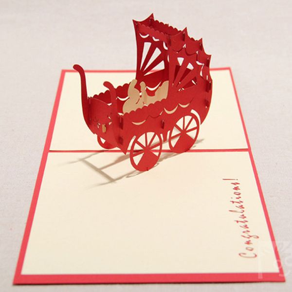 

2016 new baby carriage cards for birthday handmade creative 3d pop up birthday greeting & gift cards ing
