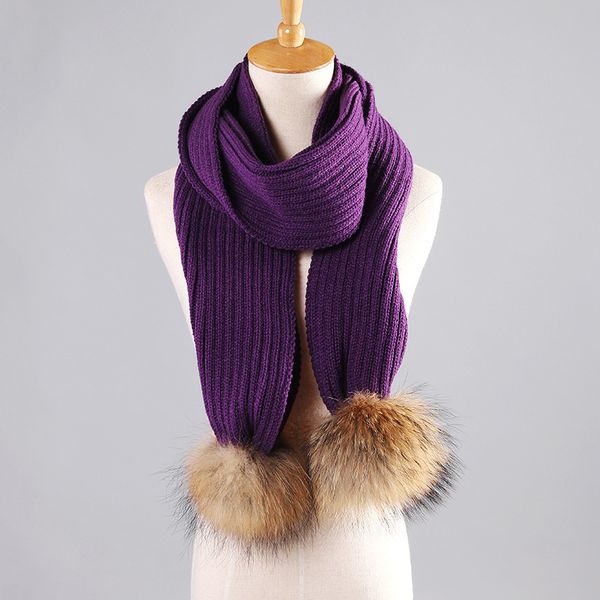 

190cm winter long 100% scarves fur 5 fur raccoon colors black poms scarf knitted available pom shipping aorpp, White;black
