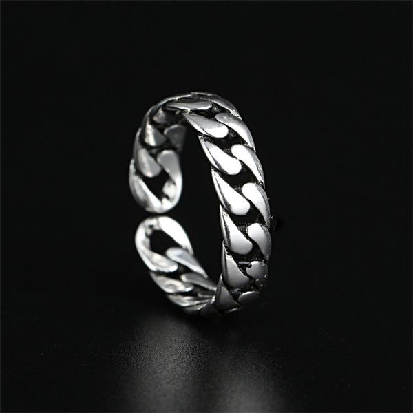 

with 925 silver ring korean korean minimalist retro silver ring opening side chains