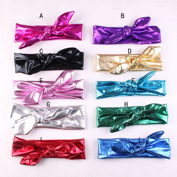 

100pcs child hair band bronzing turban twist headband head wrap twisted knot baby metallic bunny ears bow elastic headband vintage fd6538, Slivery;white