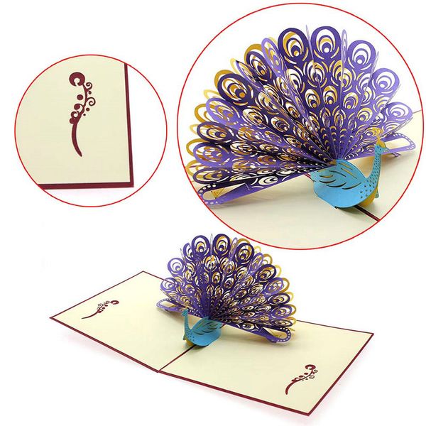 

wholesale- new easter day 3d up peacock handmade luck wish greeting card kirigami paper craft 15*15cm