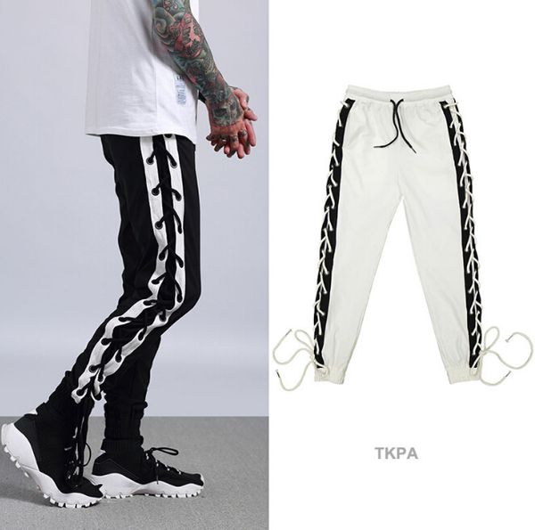 

usa men sports joggers pants casual bandage design stylish justin biber hip hop clothing trousers, Black