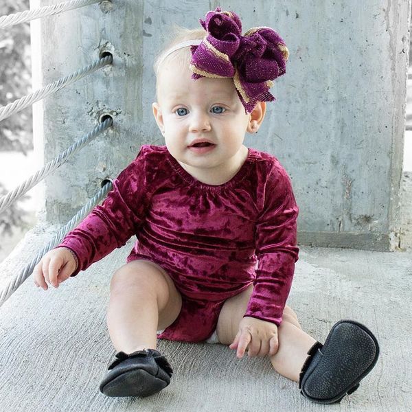 Infantil Baby Girl Flanela Romper Quente Manga Longa Macacão De Veludo Criança Roupa Dos Miúdos Vinho Tinto Romper Do Bebê 2018 Primavera Outono Roupas Meninas