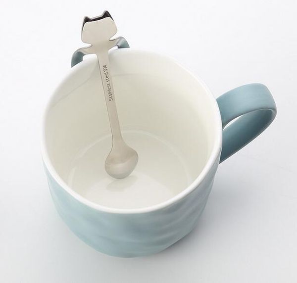 

из нержавеющей стали кофе чайная ложка кошка длинная ручка творческий ложка питьевой инструменты кухня гаджет столовые приборы посуда