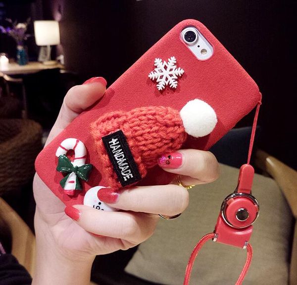 Fur chapéu de natal case para iphone 6 6 s 7 além de bonito quente menina rígido capa protetora phone case para iphone 6 6 s 7 além de cobertura de luxo