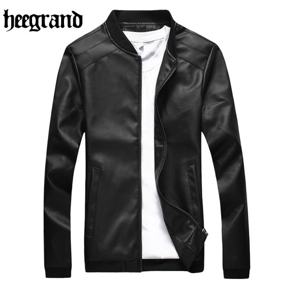 

wholesale- hee grand 2017 male leather men slim washed pu leather motorcycle jacket casual jacket collar young men plus size m~5xl mwp441, Black