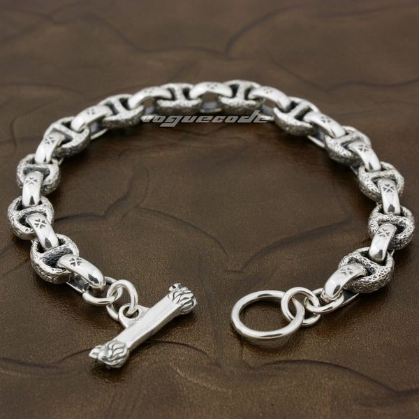 

925 sterling silver handmade mens biker rocker punk bracelet 8h011, Black