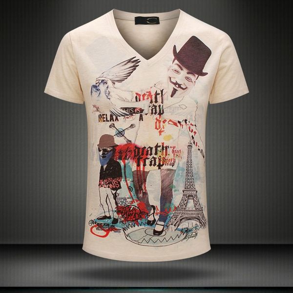 

w1209 M - 3XL rock doll 2015 summer vintage short sleeve v neck 3d print t shirt men brand cotton mens t shirts camisetas