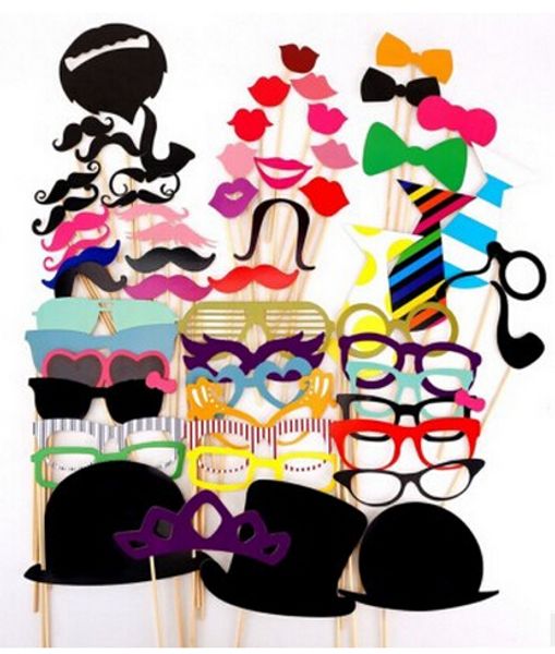 

wholesale-58 pcs colorful p booth props moustache lips hat on party birthday wedding