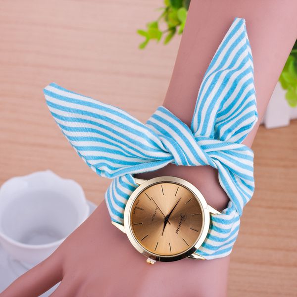 

wangle 2017 new fashion sell like cakes ms cloth belt anyway stripe simple tie retro quartz watch, Slivery;brown