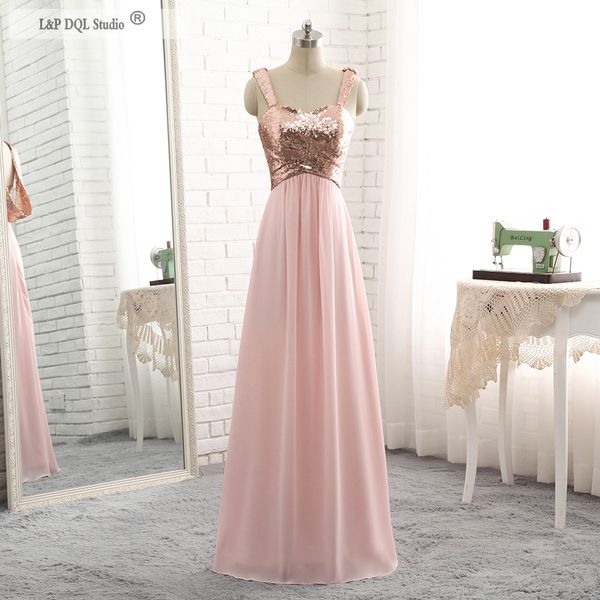 

sequined pink bridesmaid dresses chiffon floor length sweetheart zipper back country style wedding party dress guest gowns real ps cheap, White;pink