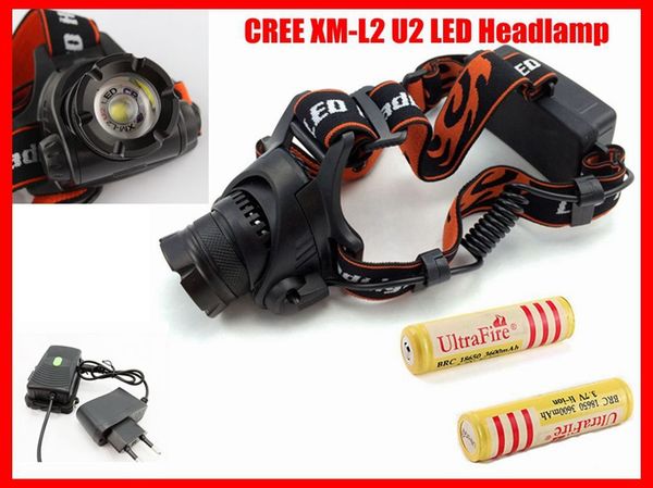 

Whole ale new 1800lm cree xm l2 u2 led headlamp headlight zoomable 18650 battery charger lighting dhl