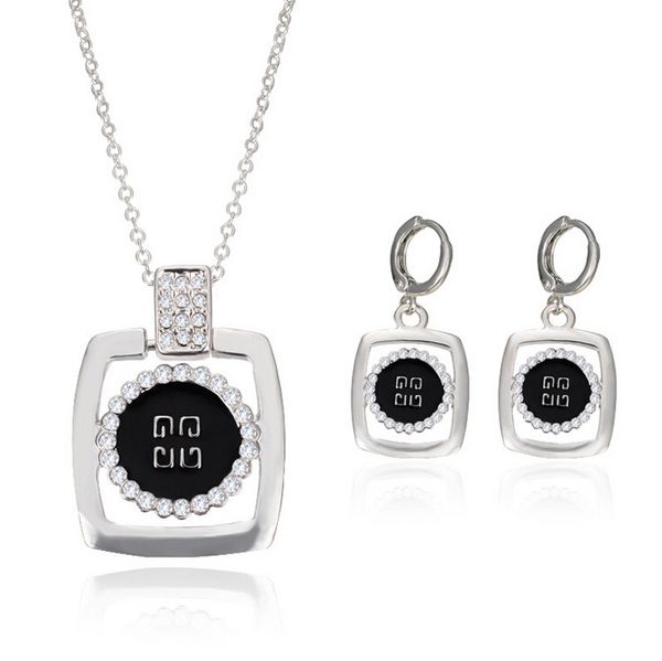 

silver plated square necklace earrings jewelry sets fashion full rhinestone party jewlery sets for women gift cal1090b