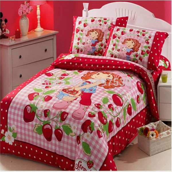 Cartoon Bedding Twin Size Quilt Cover Sheet Set Strawberry