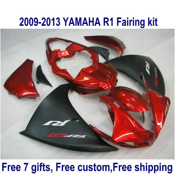 Passen Sie Motorradverkleidungen für die Yamaha YZF R1 2009 2010 2011 2012 2013 Karosserieset YZF-R1 mattschwarz rot Verkleidungsset 09-13 HA70 an