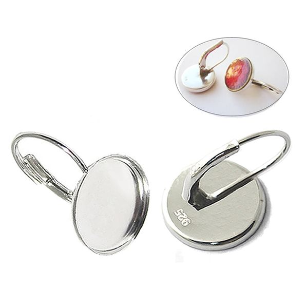 

beadsnice sterling silver earring bezel settings lever back earring setting for cabochon and resin inner diameter 11 mm id 27369, Slivery;crystal