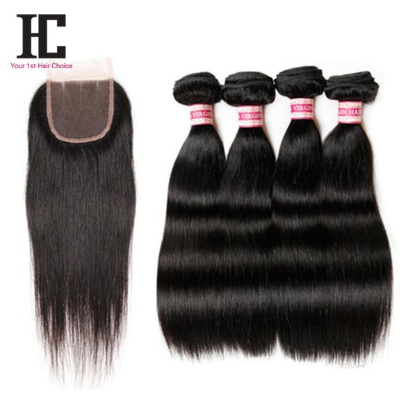 

4 пачки 7a малайзийские прямые волосы с закрытием hc продукты девственные волосы с закрытием и пачки дешевые человеческие волосы соткут с за, Black