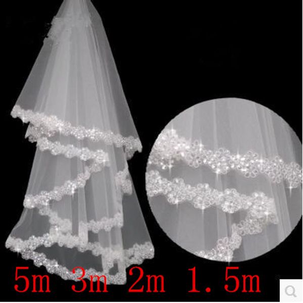 

beautiful wedding veils appliqued crystal soft tulle bridal veil white 1.5 2 3 5 m bridal accessories, Black